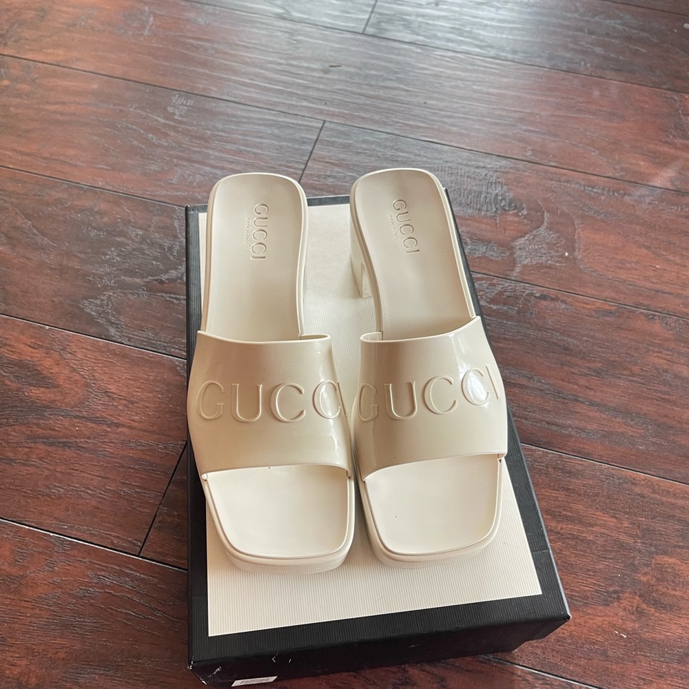 Authentic Gucci wedge slip-on sandals